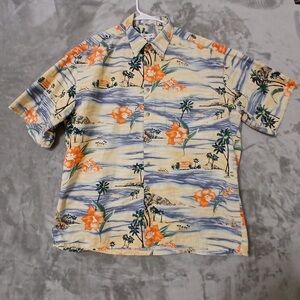 Pierre Cardin Hawaiian Men Shirt Size XL Button Up Short Sleeve Cotton Tropical